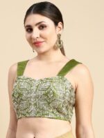 flaher Embroidered Zari Sweetheart Neck Silk Padded Readymade Blouse - Image 3
