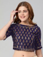 flaher Ethnic Motifs Woven Design Zari Boat Neck Padded Saree Blouse
