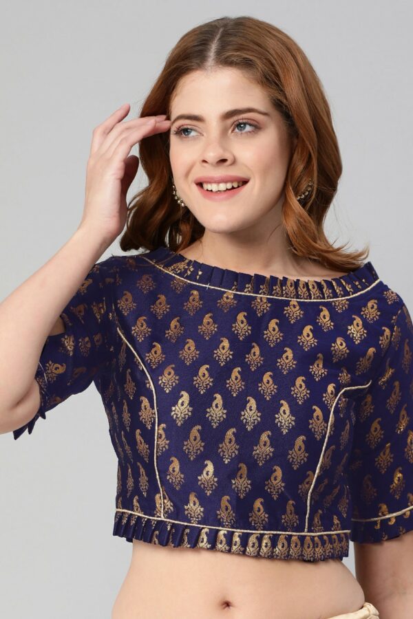flaher Ethnic Motifs Woven Design Zari Boat Neck Padded Saree Blouse