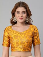 flaher Ethnic Motifs Woven Design Zari Sweetheart Neck Padded Saree Blouse