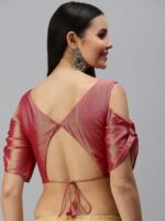 flaher Women Coral Red Solid Zari Padded Saree Blouse with Tie-Ups - Image 4