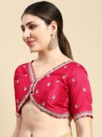 flaher Women Embroidered Silk Padded Readymade Blouse - Image 3