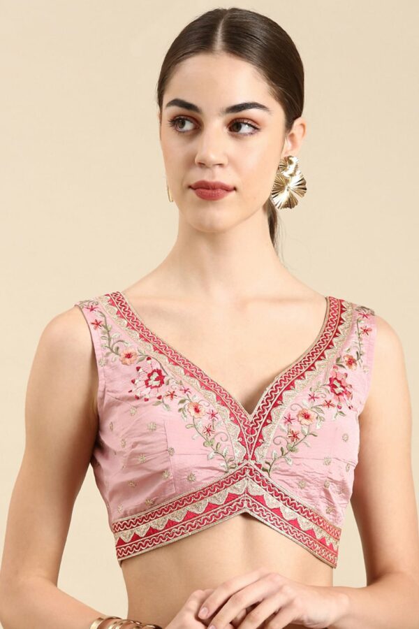flaher Women Embroidered Silk Readymade Padded Saree Blouse