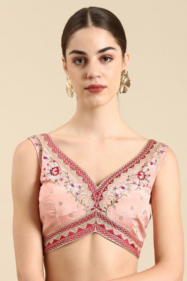 flaher Women Embroidered Silk Readymade Padded Saree Blouse