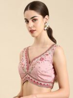 flaher Women Embroidered Silk Readymade Padded Saree Blouse - Image 3