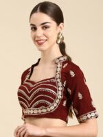 flaher Women Embroidered Silk Readymade Padded Saree Blouse - Image 3