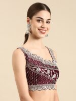 flaher Women Embroidered Silk Readymade Padded Saree Blouse - Image 3