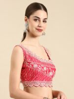 flaher Women Embroidered Silk Readymade Padded Saree Blouse - Image 3