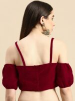 flaher Women Maroon Solid Velvet Readymade Padded Blouse - Image 4