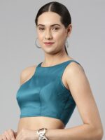 flaher Women Solid Satin Padded Saree Blouse - Image 3