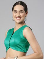 flaher Women Solid Satin Padded Saree Blouse - Image 3