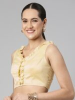 flaher Women Solid Satin Padded Saree Blouse with Ruffles Details - Image 3