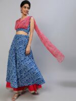 AKS Blue & Red Printed Ready to Wear Lehenga & Blouse With Dupatta - Image 4