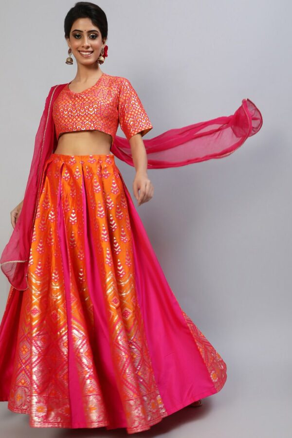 AKS Pink & Gold-Toned Ready to Wear Lehenga & Blouse With Dupatta