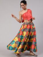 AKS Printed One Shoulder Ready To Wear Lehenga With Blouse - Image 4