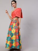 AKS Printed One Shoulder Ready To Wear Lehenga With Blouse - Image 5
