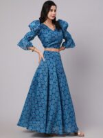 AKS Printed V-Neck Puffed Sleeves Ready to Wear Lehenga & Blouse With Dupatta - Image 5