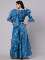 AKS Printed V-Neck Puffed Sleeves Ready to Wear Lehenga & Blouse With Dupatta - Image 6