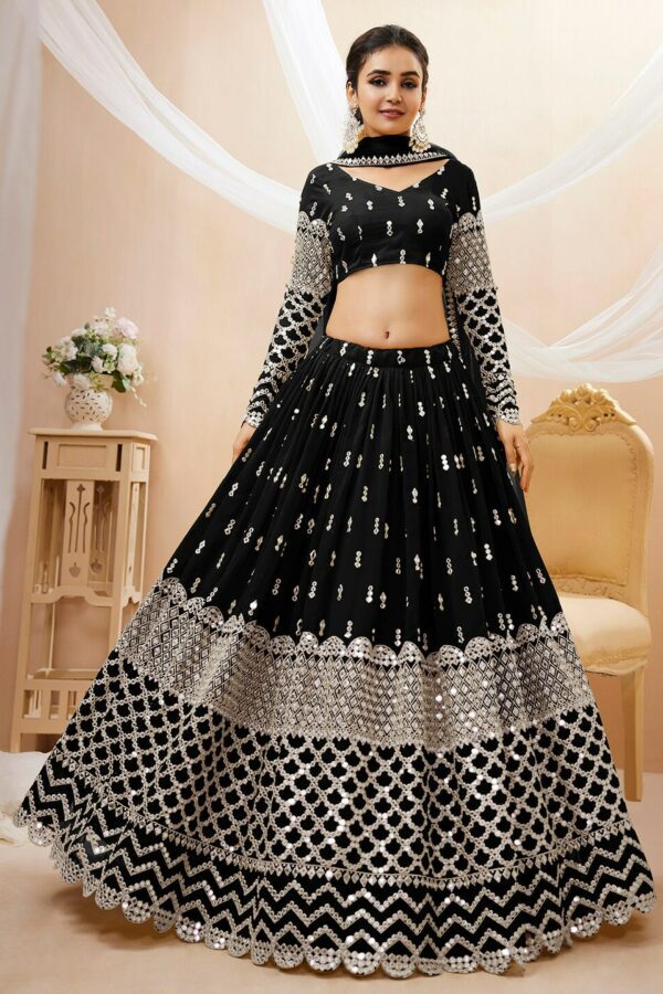 FABPIXEL Embroidered Sequinned Semi-Stitched Lehenga & Unstitched Blouse With Dupatta