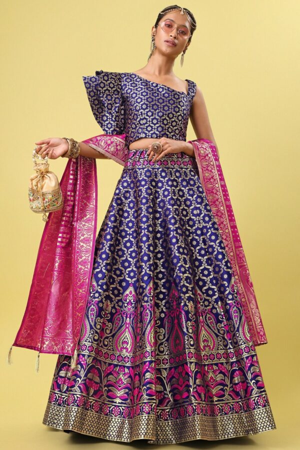PURVAJA Woven Design One Shoulder Ready to Wear Lehenga & Unstitched Blouse With Dupatta