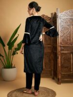 Shae by SASSAFRAS Ethnic Motifs Embroidered Thread Work Bell Sleeves Velvet Kurta - Image 4