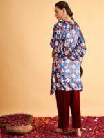 Shae by SASSAFRAS Floral Printed Velvet High Low Kaftan Kurta - Image 4