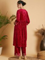 Shae by SASSAFRAS Women Fuchsia Empire Gotta Patti Velvet Kurta with Palazzos - Image 5
