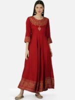 SkyaSia Ethnic Motifs Printed Maxi Ethnic Dress With Dupatta - Image 6