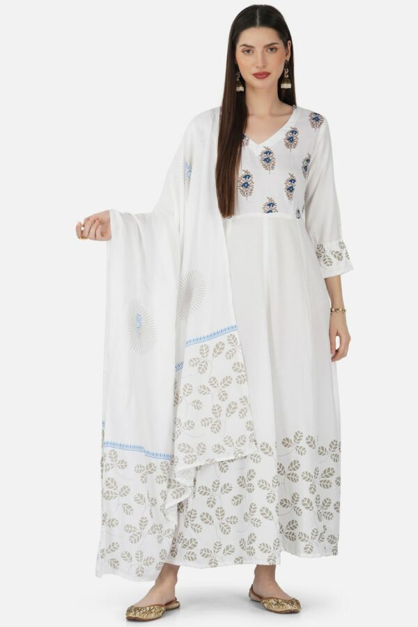 SkyaSia Floral Printed Panelled Anarkali Kurta with Dupatta