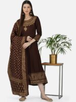 SkyaSia Printed A-Line Ethnic Dress With Dupatta - Image 6