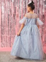 pspeaches Girls Embellished Cold-Shoulder Sleeves Net Fit & Flare Maxi Dress - Image 4