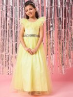 pspeaches Girls Embellished Flutter Sleeve Gown Dress