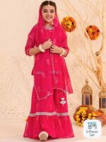 pspeaches Girls Floral Printed Thread Work Regular Kurta with Sharara & With Dupatta