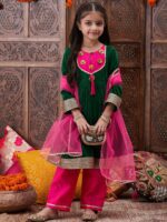 pspeaches Girls Gotta Patti Detail Anarkali Velvet Kurta & Trousers With Dupatta