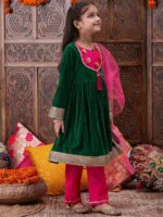 pspeaches Girls Gotta Patti Detail Anarkali Velvet Kurta & Trousers With Dupatta - Image 5