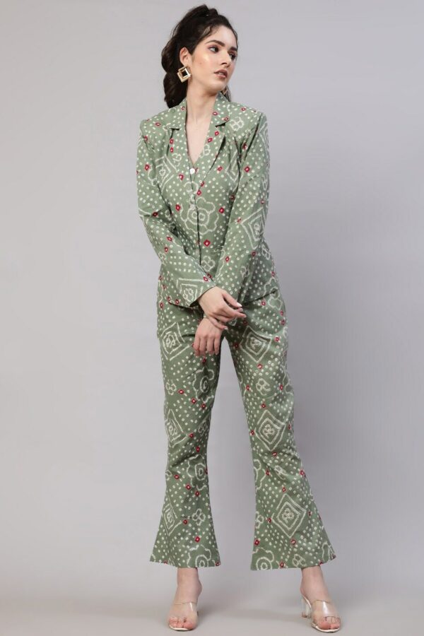 AKS 3 Pieces Bandhani Printed Pure Cotton Waistcoat With Blazer & Trouser
