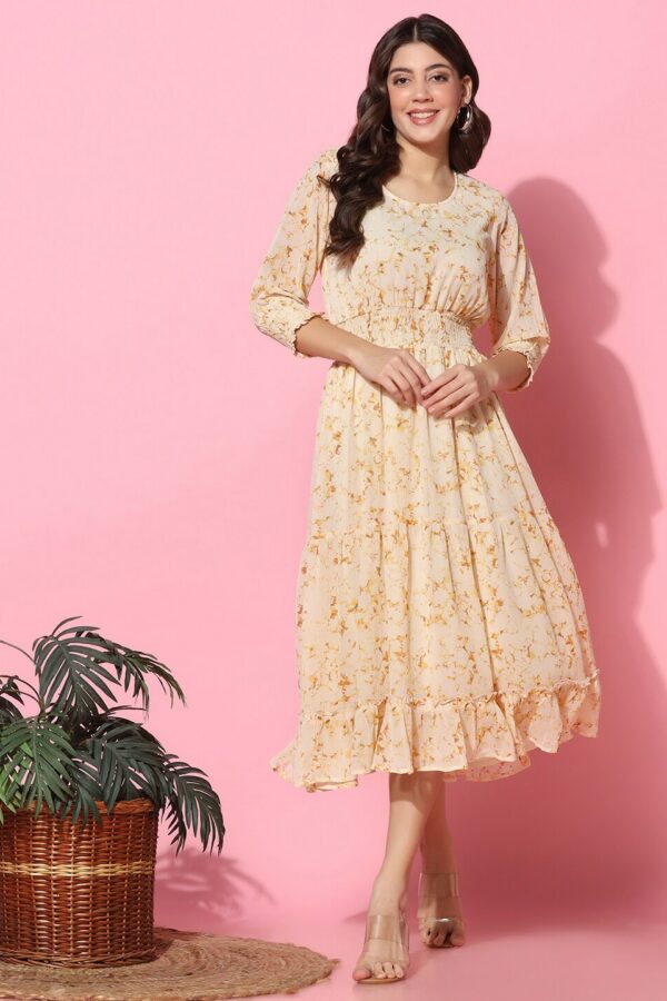 Aditi Wasan Abstract Printed Smocked Fit & Flare Dress