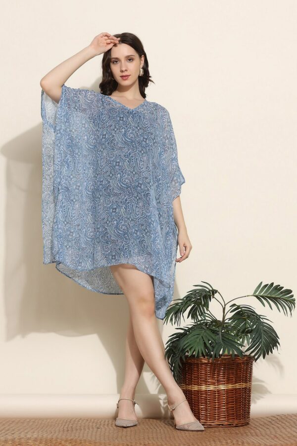Aditi Wasan Paisley Printed V-Neck Flared Sleeve Semi Sheer Kaftan Dress