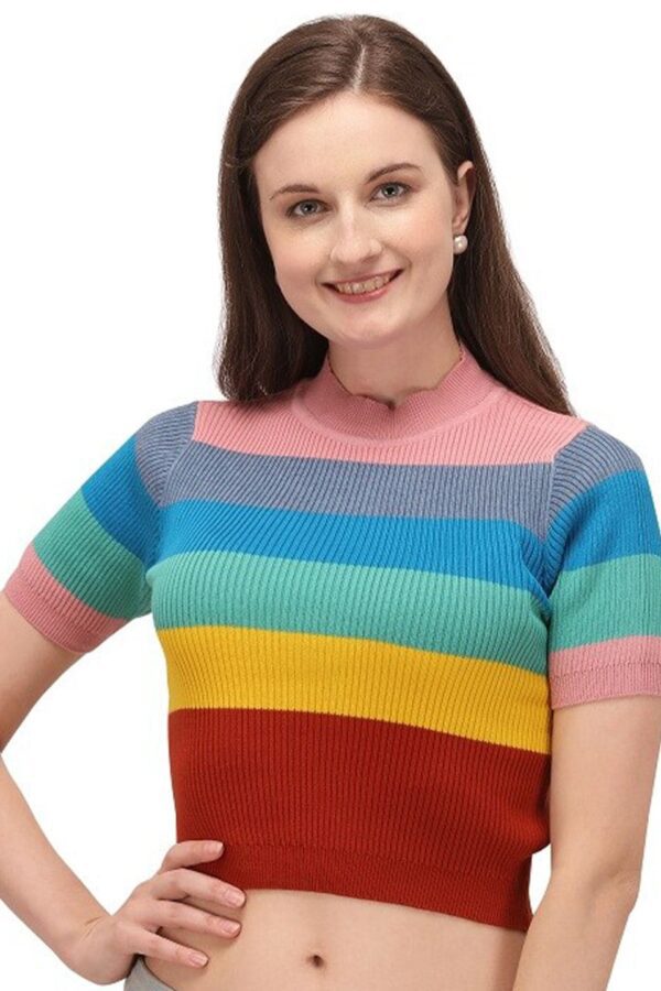 BAESD Candy Striped High Neck Woollen Top