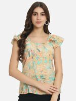 BAESD Multicoloured Floral Print Flutter Sleeve Crepe Top