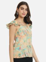 BAESD Multicoloured Floral Print Flutter Sleeve Crepe Top - Image 3