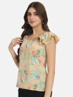BAESD Multicoloured Floral Print Flutter Sleeve Crepe Top - Image 4