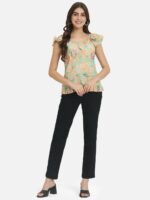 BAESD Multicoloured Floral Print Flutter Sleeve Crepe Top - Image 6