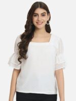 BAESD Self Design Square Neck Bell Sleeves Top