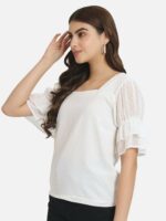 BAESD Self Design Square Neck Bell Sleeves Top - Image 4