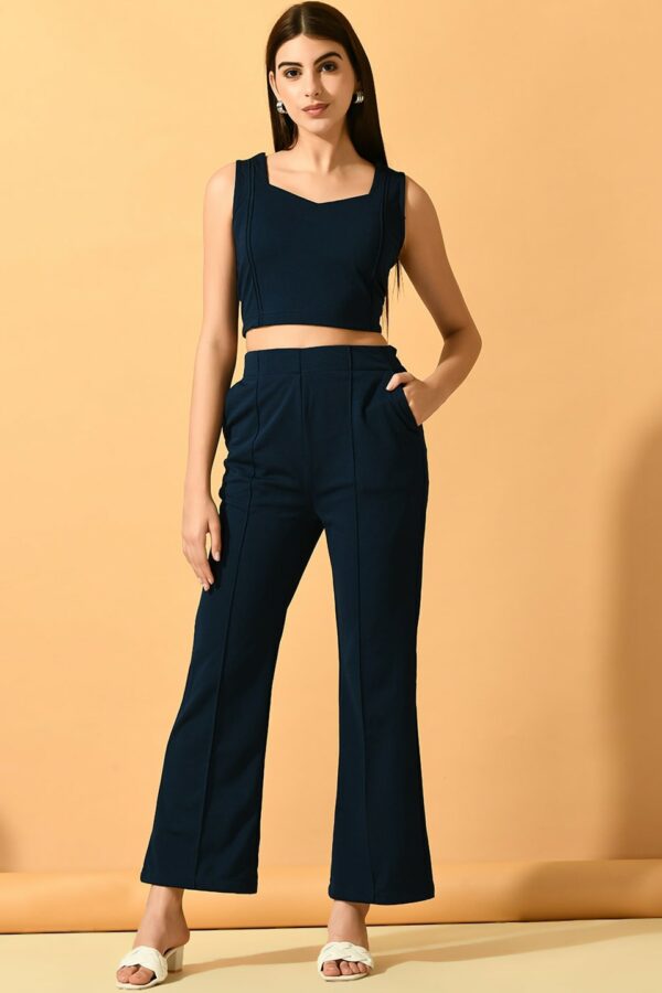 DressBerry Navy Blue Crop Top With Trousers Co-Ords