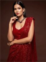FABPIXEL Embellished Sequinned Pure Georgette Saree - Image 5