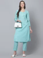 BLUE AMBER COTTON HAND BLOCK KURTA PANT SET