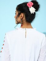 Indo Era Ethnic Motifs Embroidered Puff Sleeve Cotton A-Line Dress - Image 6