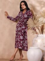 Ishin Floral Printed Gathered Detail Shirt Style Dress - Image 3